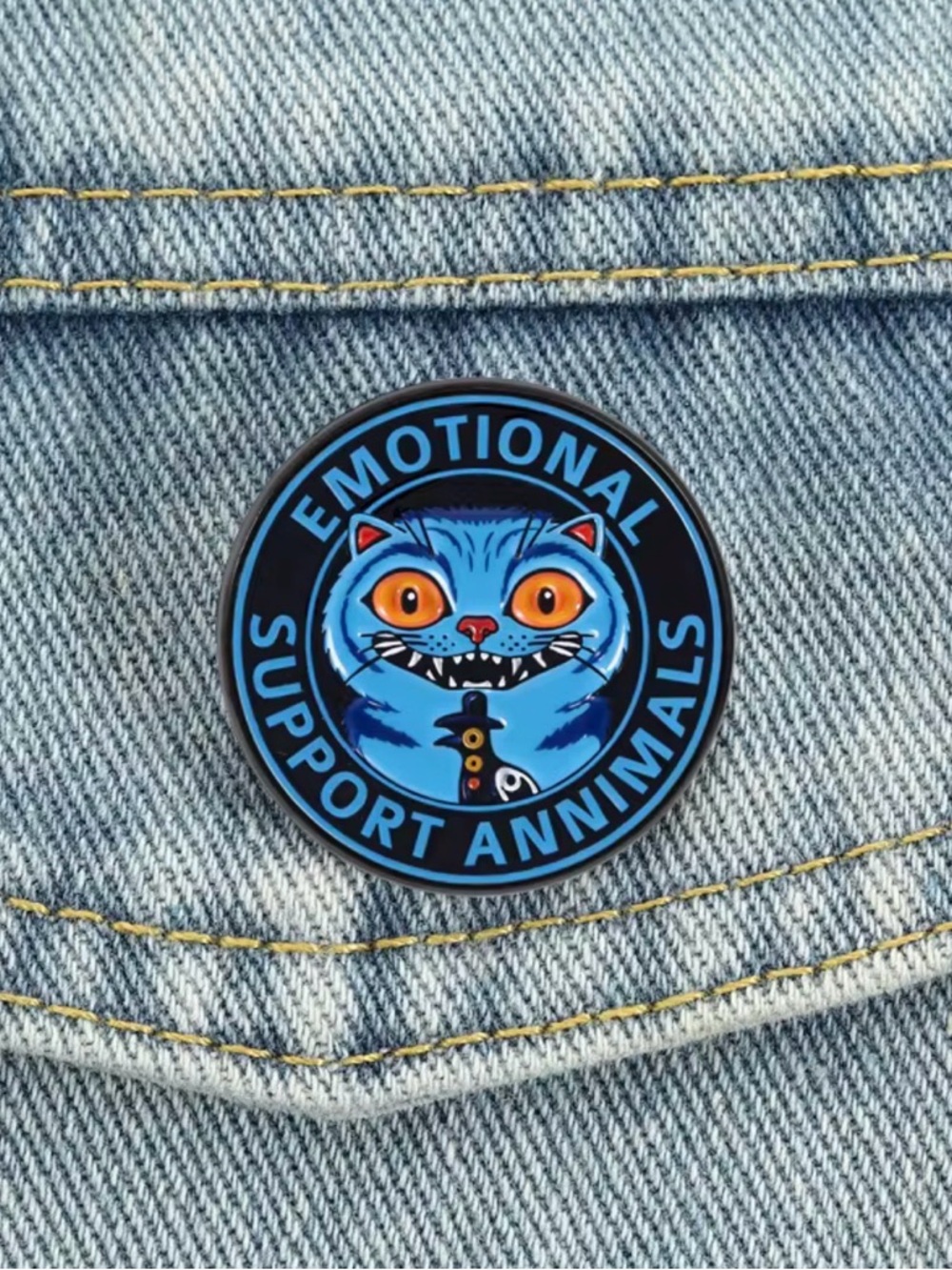Blue Cat Emotional Support Animals Brooch Pin Derpy Cat Kpop Demon Hunters